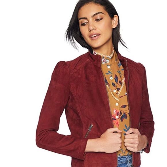 LUCKY BRAND | Suede Puff Sleeve Jacket Leather Brick Red/Orange NEW Women’s M - Picture 1 of 13
